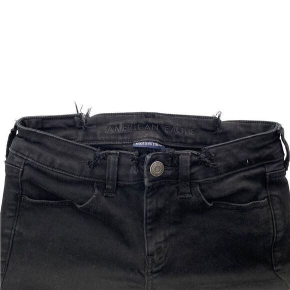 American Eagle Black Distressed Waistline Jegging Skinny Stretch Jeans Size 2 - Picture 3 of 10